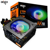 Aigo AK 700W PC PSU Unit Black Gaming Quiet 120mm RGB Fan 24pin 12V ATX Desktop Computer Power Supply for BTC