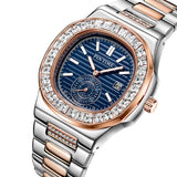 PINTIME Men's Watches Stainless Steel Strap Fashion Quartz Wristwatch Waterproof 30M Shiny Zircon Case Business Male Clock Reloj