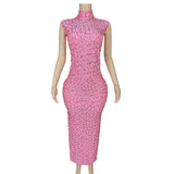 A sexy long dress with new style that is not transparent full of diamonds. It has a sleeveless and buttocks wrapped around the waist