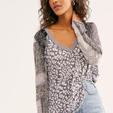 Casual Temperament Collage Pullover Leopard Print Long Sleeve