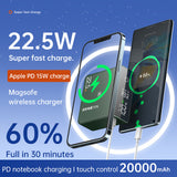 New Design 20000mAh 15W Magnetic Wireless Power Bank PD 20W Fast Charging With Touch LED Display For Book Pro Laptop
