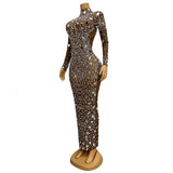 High end luxury full diamond lens mixed design singer host runway stage performance evening dress long style temperament