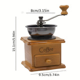 1pc, Retro Coffee Bean Grinder, Hand Coffee Grinder, Exquisite Manual Grinder, Hand Operated Coffee Grinder Ceramic Core Adjustable Grinder, For RV Outdoor Camping Picnic Office Travel Coffee Maker Coffee Bar Accessories Back To School