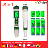 Digital 10in1 Quality Tester Pen Water PH/TDS/EC/Saity/ORP/H2/S.G/Tem/Nutrient Solution Concentration/㏁ Measuring