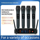 Professional VHF Wireless System 4 Channel Handheld Karaoke Microphone for Home Party Church Event TV Speaker