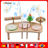 Set 7-in-1 Desktop Portable Detachable Drum Kits Percussion Instrument Natural Wood Smooth Burrless for Birthday Gift