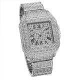 PINTIME Hip Hop Silver Jewelry Men Watch Top Business Brand Iced Out Quartz Roman AAA Watch Luxury 18K Gold Relógio Masculino