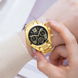 Top Brand Women Watch Stainless Steel Waterproof 30m Roman Six Hand Dial Calendar Casual Quartz Wristwatch Relogios Feminino