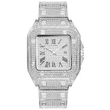 PINTIME Women Watches Iced Out Diamond Quartz Wristwatch Waterproof Square Case Luxury Dial Metal Strap Calendar Hip Hop Relogio