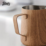 1pc, Bincoo Wood Grain Milk Frothing Pitcher,  Salad Flower Pot Coffee Retro Style Classic Frother Cup, Stainless Steel Milking Tank