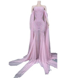 Pink Pearl Tail Long Design Feeling Wrapped Hip Fishtail Luxury Princess Celebrity Banquet Dress