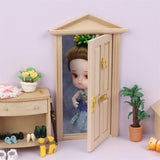 1:12 DIY Mini Door, Wooden Steepletop Window Door For Dollhouse Furniture Accessories