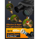 Googles 1080P/30fps 400M Full Dark Night Vision 3" Screen 5X Optical Magnification Digital Binocular