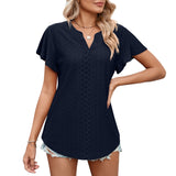 Women's Solid Color And V-neck Ruffle Sleeve Casual T-shirt