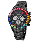 PINTIME Men's Watches Large Face Round Crystal Dial Fashion Business Luxury Full Iced Out Diamond Wristwatch Relogios Masculino