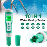 Water Quality Tester 10in1 PH EC TDS ORP H2 Fertile Saity S.G. Resistivity Temperature Meter Backlit LCD Display for Aquarium