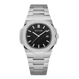 PINTIME Business Watch for Men Frosted Case Stainless Steel Strap Fashion Quartz Wristwatch Casual Waterproof Luminous Relogio