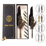 Retro Feather Dip Set Vintage Quill Pen Steampunk nical Style Calligraphy Writing Signature with 8 Replacement Nibs