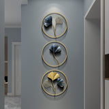 3pcs European Style Iron Art Ginkgo Wall Hanging, Wall Modern Fashion Hanging Ornaments, Iron Metal Wall Hanging, Home Living Room Bedroom Nursery Room Wall Decoration, Painting Wall Stickers