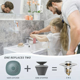 Bathroom sink drain plug, universal stainless steel filter with hair receiver, 1 unit