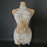 Hanging Neck Mesh Elastic Super Shiny Diamond Short Skirt Performance Latin Dance Competition Practice Party Dress