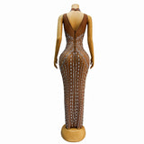 2024 Elegant Female Hostess Evening Dress Low key Side Split Full Diamond Pattern Long runway dress