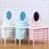 1:12 Dollhouse Miniature Wooden Makeup Dressing Table With Mirror Drawer Bedroom Pretend Furniture