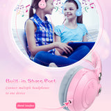 Cartoon Headphones Portable Foldable Kids Wired Headphone Built-in Share Port with Mic Support Handsfree Safety Volume Headset