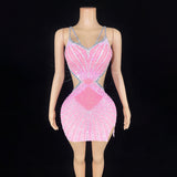 Novas 2024 Summer New Diamond Strap Open Back Sexy Bag Hip Side Split Pink Short Evening Dress