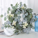 17 Inch Eucalyptus Greenery Spring Farmhouse Garland Plastic Wreath For Front Door Wedding Wall