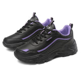 2023 new women's sports with breathable leather surface casual running, thick soled black dad shoes that won't tire your feet after standing for a long time
