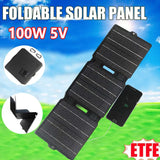 100W Foldable Solar Panel - Portable USB Charger and Power Bank for Phone. Ideal for Outdoor Hiking, Camping, and Climbing.