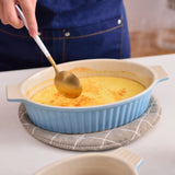 Set Of 2 Oval Blue Casserole Dish, Baking Pan (24.13cm/28.57cm), Ceramic Baking Dish For Cooking, Kitchen, Family Dinner