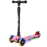 Foldable Light-Up Wheels 3 Wheel Adjustable Height Kids Push Scooter Non-Slip Deck for Children Ages 2-10