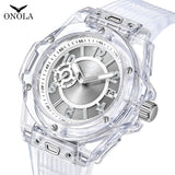 Fashion Watch Men and Women Brand ONOLA Luxury Transparent Plastic  Waterproof Quartz Silicone Men Watches Relojes Para Hombre