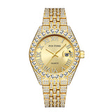 PINTIME Watches Men Luxury Diamond Iced Out Stainless Steel Strap Rome Dial Fashion Quartz Wristwatches Waterproof Reloj Hombre