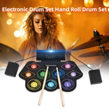 Electronic Hand Roll Drum Set 9 Pads Built-in Stereo Speaker with Drumsticks Foot Pedal Holiday Birthday Gift