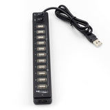 High Quality USB Hub 12 Ports USB 3.0 Hub Multi USB Splitter Switch High Speed Data Transfer For Laptop Computer Durable Black