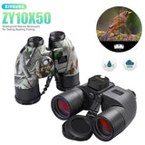 10X50 Waterproof Telescope with Compass Binoculars for Hunting Coordinate Ranging Military Low Light Night Vision Autofocus