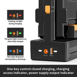 Dual-Channel V-Mount Lock Battery 100W USB-C PD Fast Charger for Most V Mount DC Input D-Tap Output