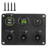 12V 24V Switch Panel Dual USB Chargers 4.2A Cigarette Lighter Plug Socket Power Adapter Outlet for Car Boat RV Voltmeter Toggle