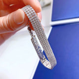 High Carbon Four Rows Full Rhinestone Couple Bracelet Sterling Silver