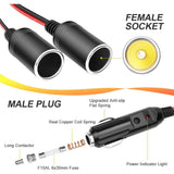 1 to 2 Car Power Charger 12V 24V Plug 2-Way Splitter Y Adapter 30cm Cigarette Lighter Extension Cord