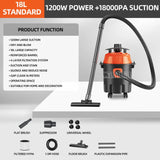 18L Household Wet and Dry Cleaner - Hand-held Strong 1.2KW Large Power Vacuum Cleaning Machine