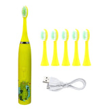 6 in 1 Children Electric Toothbrush Cartoon KidsToothbrush Head Ultrasonic Waterproof Soft Hair Cleaning Brush Rechargeable