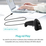 Handheld USB 2D 1D Barcode Scanner COMS Sensor High-speed QR Code Reader Plug and Play Auto-sensing/Continuous Scanning
