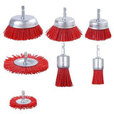 7 Pack Nylon Filament Abrasive Wire Brush Wheel & Cup Brush Set With 1/4 Inch Hex Shank, Nylon Drill Brush Set