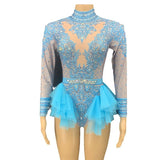 Sexy neck hanging short skirt with multiple colors, long sleeves, waist closing, slim fit design, full of rhinestone jumpsuit feeling