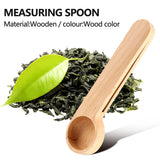5 Pcs Wooden Coffee Scoop and Bag Clip Measure 2-In-1 Bags Sealer Measuring Spoon for Beans,Espresso Coffee,Tea