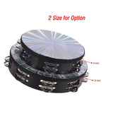 8 Inch Wooden Radiant Tambourine Handbell Hand with Double Row Jingles Reflective Drum Head Musical Percussion Instrument